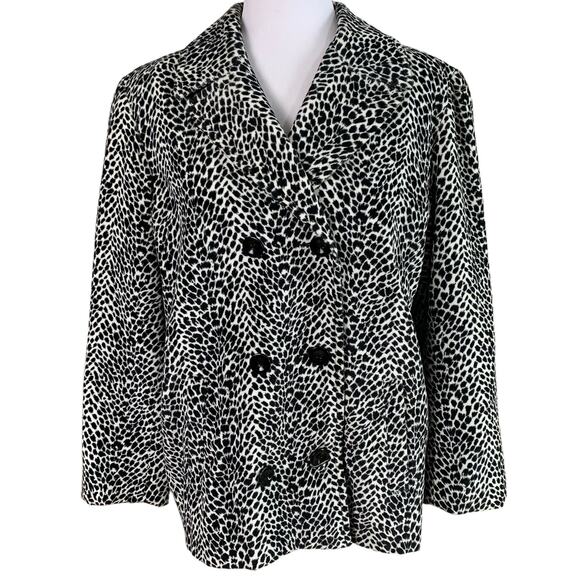 Liz Claiborne Jackets & Blazers - Vintage Sz L Animal Print Leopard Velvet Double Breasted Blazer Jacket Black Wht